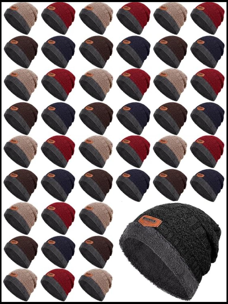 60 Pack Winter Beanies With Fleece Lining For Homeless Donations